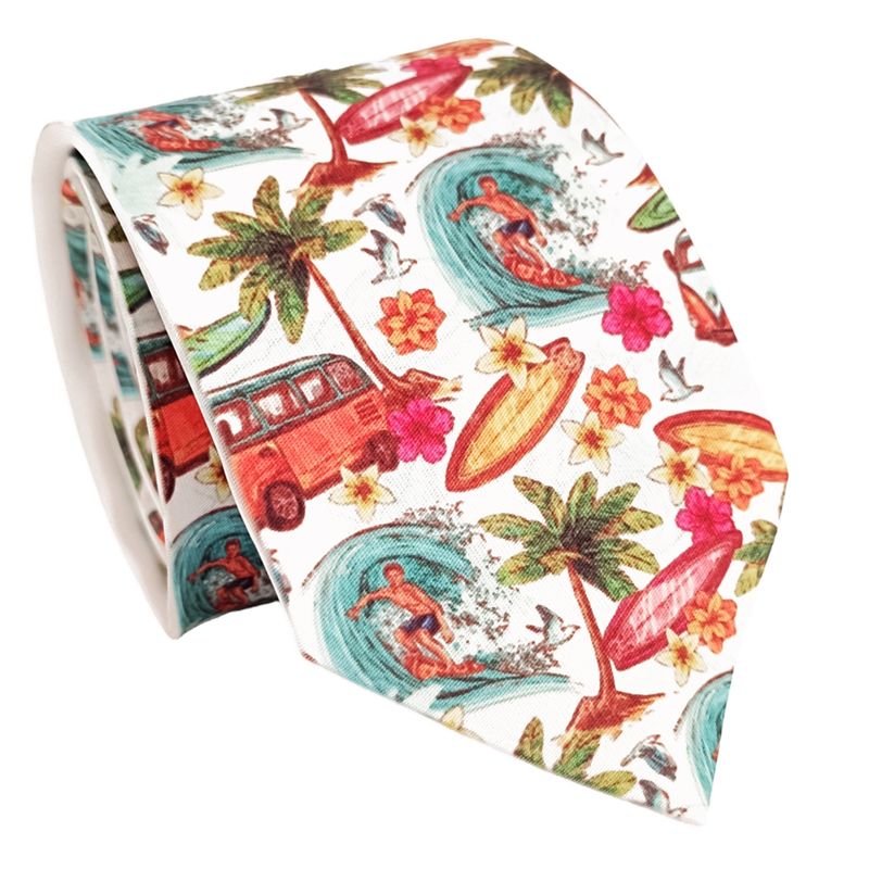 LUCIA CORBATAS - Corbata hombre blanca estampada diseño surf