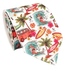 LUCIA CORBATAS - Corbata hombre blanca estampada diseño surf