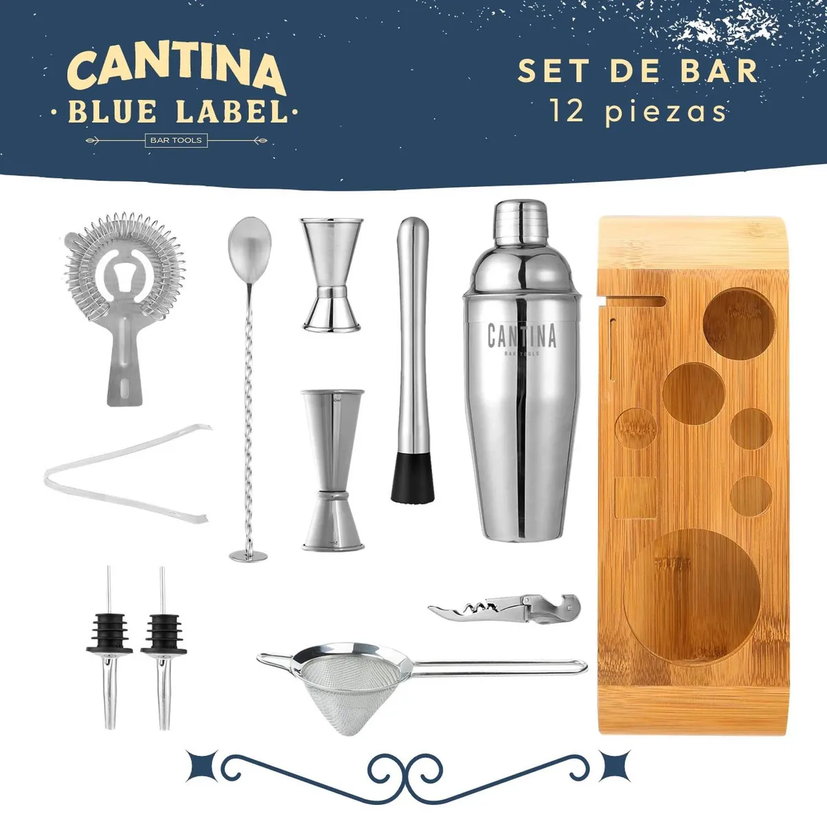 CASATUA - Juego Coctelera Set Utensilios Bar Inoxidable 12 Pzs