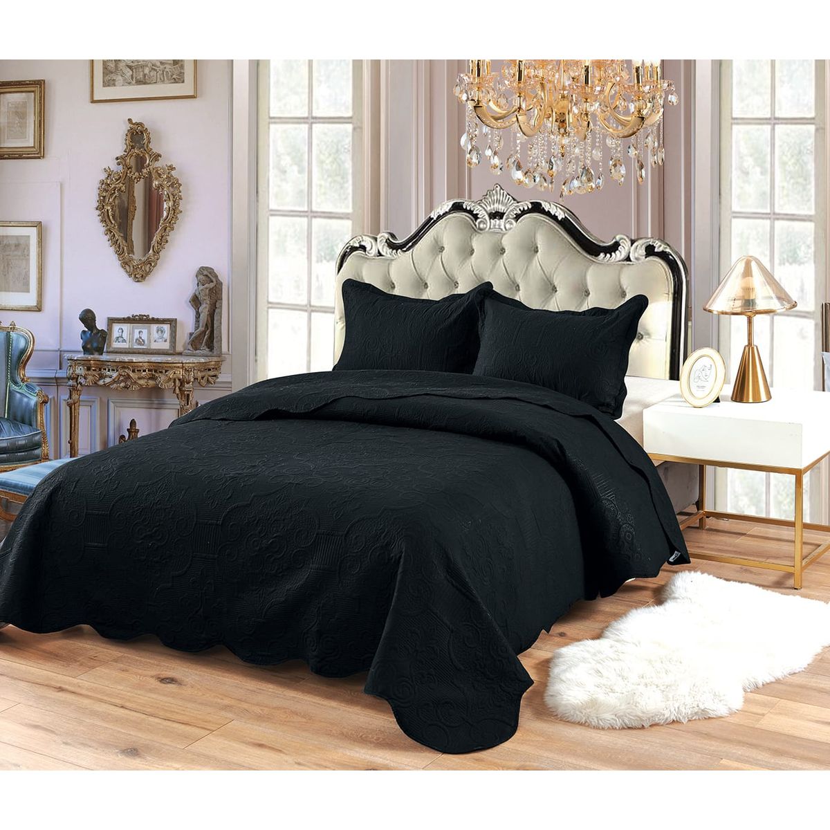 ANGELES DEL HOGAR - Cubrecama de verano Quilt Plaza y media Negro