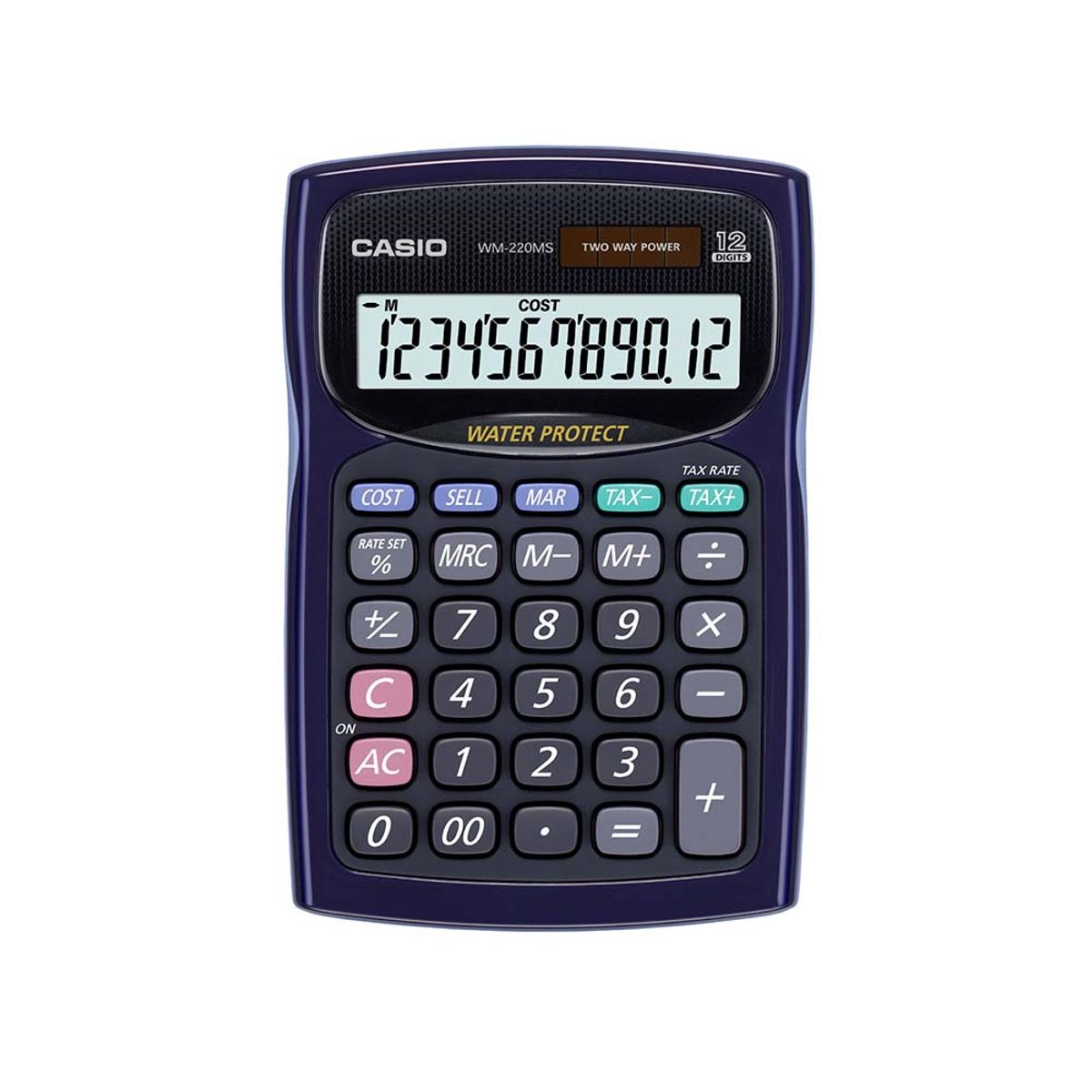 CASIO - Calculadora Casio WM-220MS Azul 12 Dígitos Resistente Agua