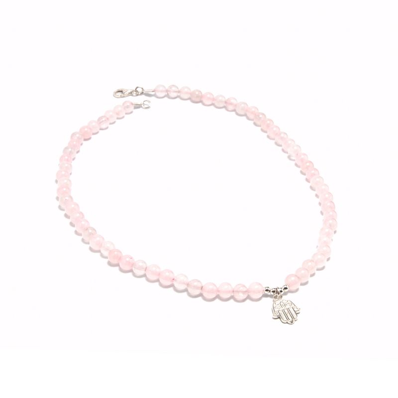 MCPTIENDATALLER - Collar de piedras cuarzo rosa y mano de Fátima