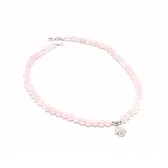 MCPTIENDATALLER - Collar de piedras cuarzo rosa y mano de Fátima