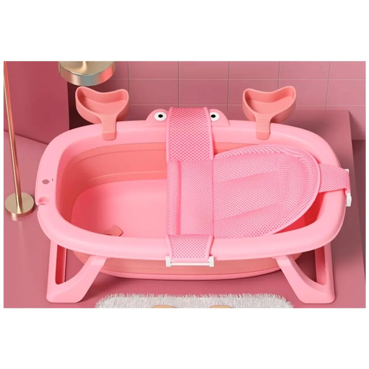 DETODOYMAS - Tina Cangrejo Bebe Bañera Plegable + Malla Reforzada - Rosa
