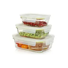 GENERICO - Set 3 Tupper Herméticos De Vidrio Para Comida