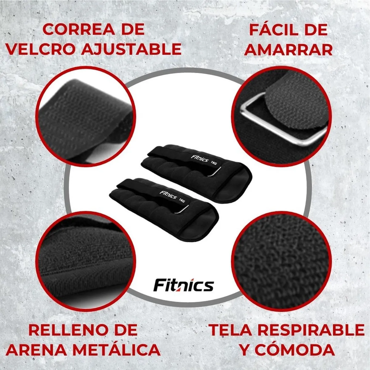 FITNICS - Pesas De Tobillo Tobillera Muñeca Set 2 De 1kg C/u Total 2kg