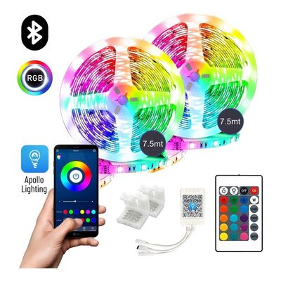 Imagen 2 del producto Tira Cinta Luces Led Rgb Bluetooth 15 Metros Total +conector
