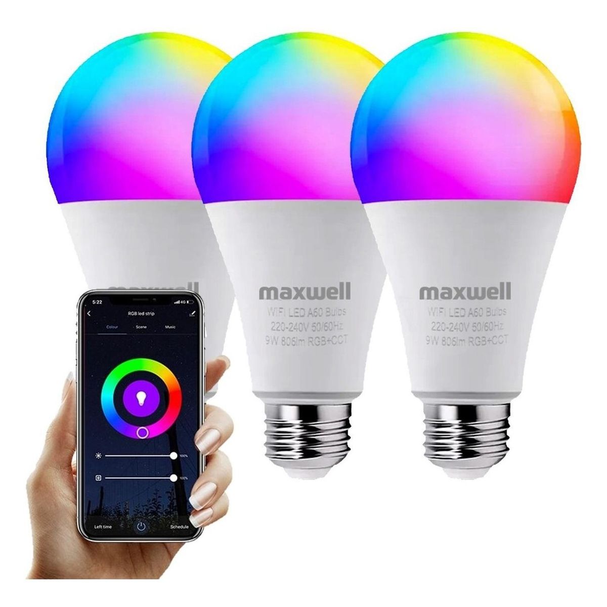 MAXWELL - Ampolletas Inteligentes Set X3 Maxwell E27 Wifi Tuya Rgb 9w
