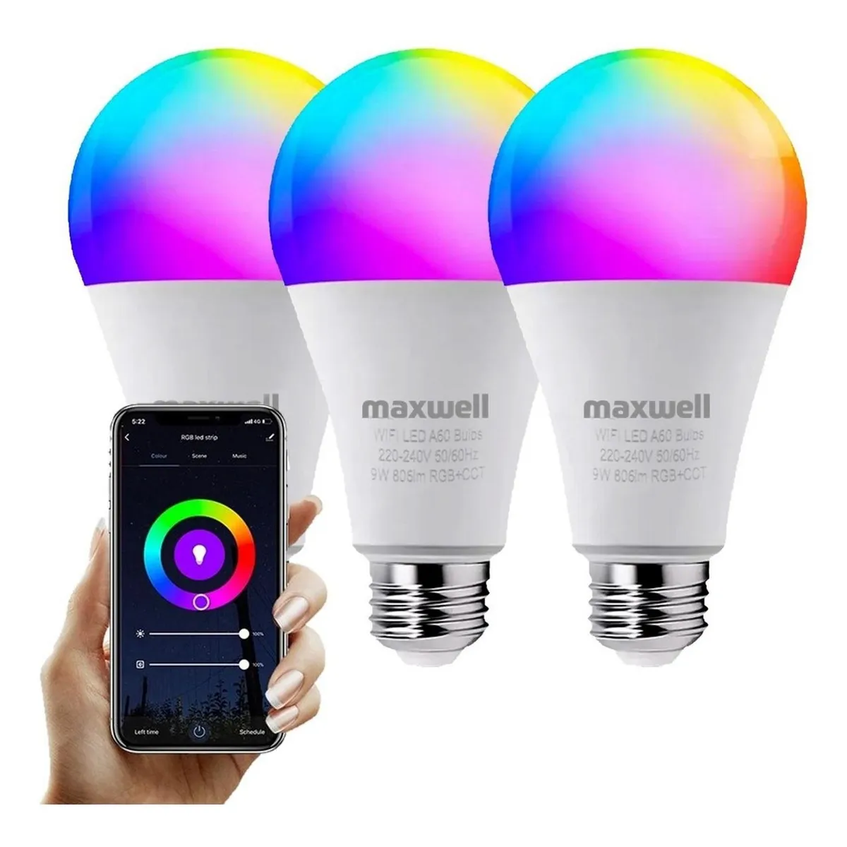 MAXWELL - Ampolletas Inteligentes Set X3 Maxwell E27 Wifi Tuya Rgb 9w