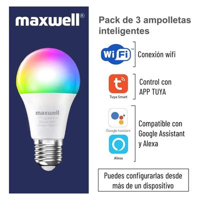 Imagen 2 del producto Ampolletas Inteligentes Set X3 E27 Wifi Tuya Rgb 9w