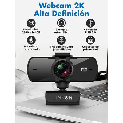 Imagen 2 del producto Webcam Camara Web 2k 1440p Usb Microfono Tripode Cubre Lente