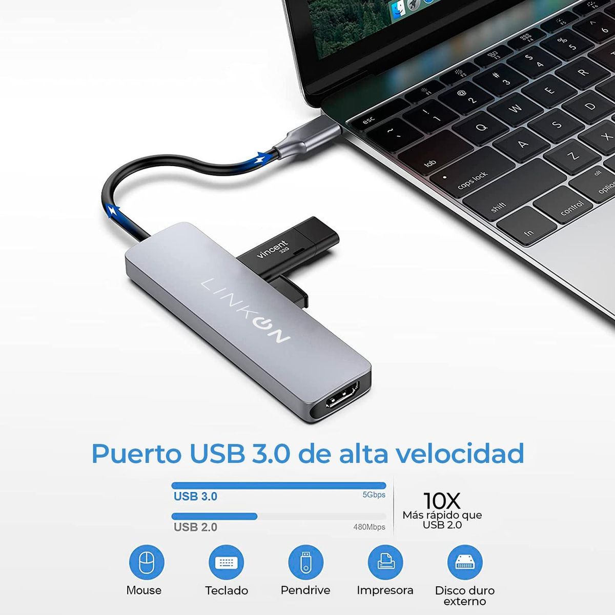 LINKON - Hub Adaptador Usb Tipo C 6 En 1 Para Mac Macbook Windows