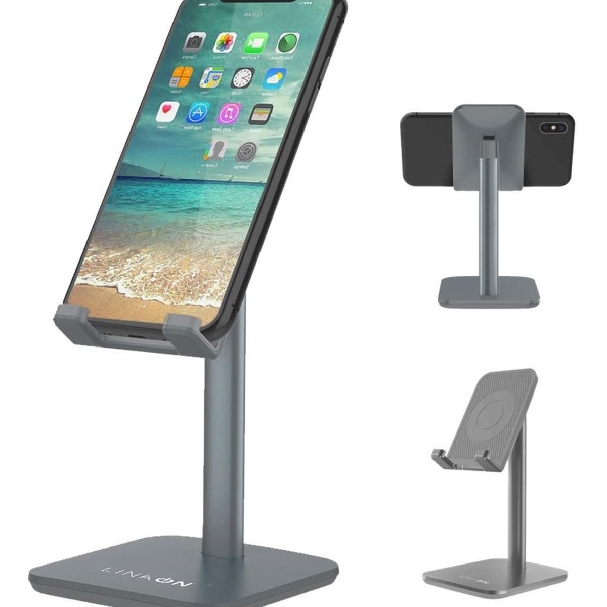 LINKON - Soporte Base Porta Celular Tablet Escritorio Mesa Ajustable - Gris