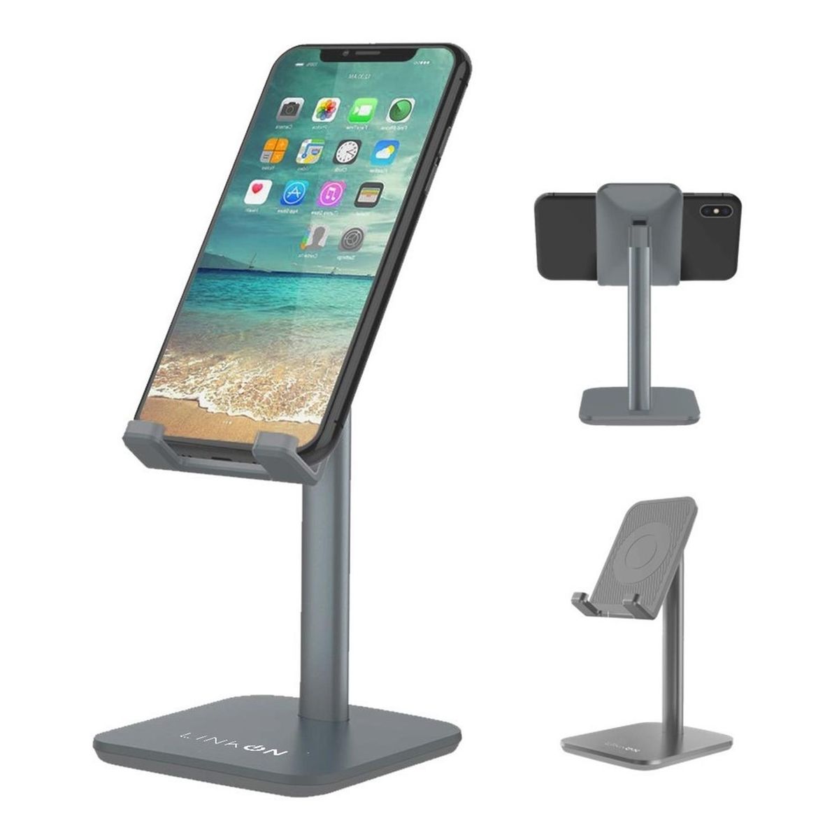 LINKON - Soporte Base Porta Celular Tablet Escritorio Mesa Ajustable - Gris