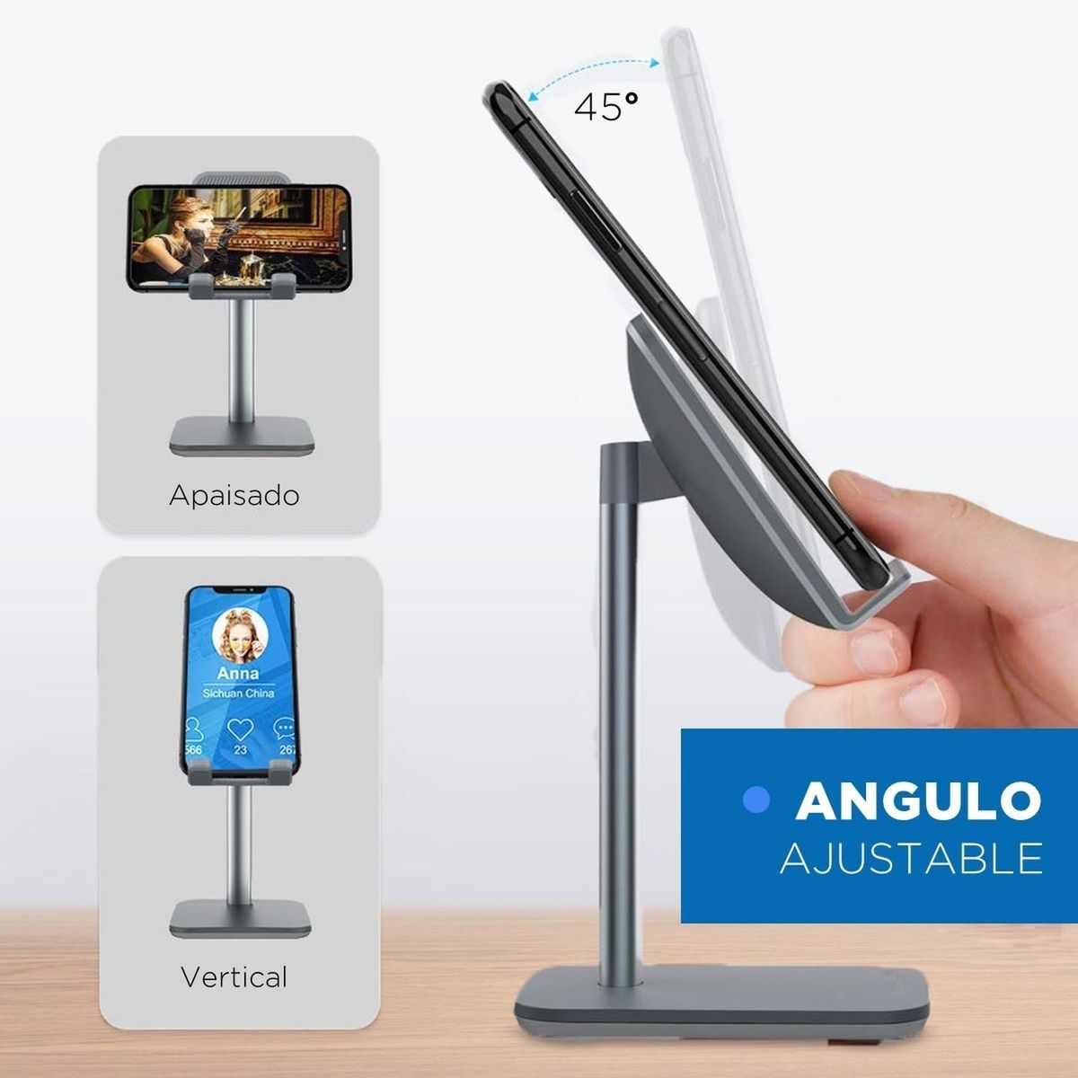 LINKON - Soporte Base Porta Celular Tablet Escritorio Mesa Ajustable - Gris