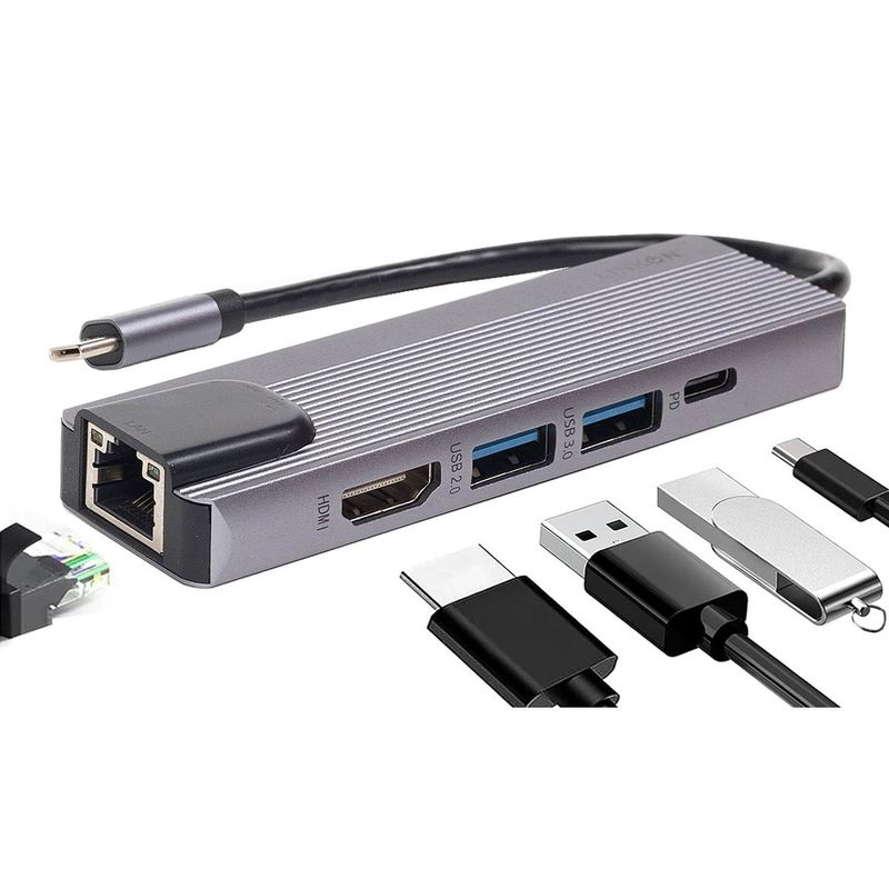 LINKON - Hub Adaptador Usb Tipo C 5 En 1 Linkon Rj45 Para Mac Windows