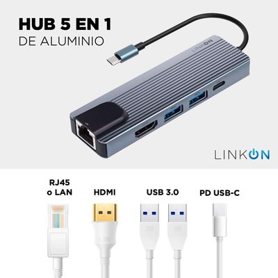 Imagen 2 del producto Hub Adaptador Usb Tipo C 5 En 1 Rj45 Para Mac Windows Gris