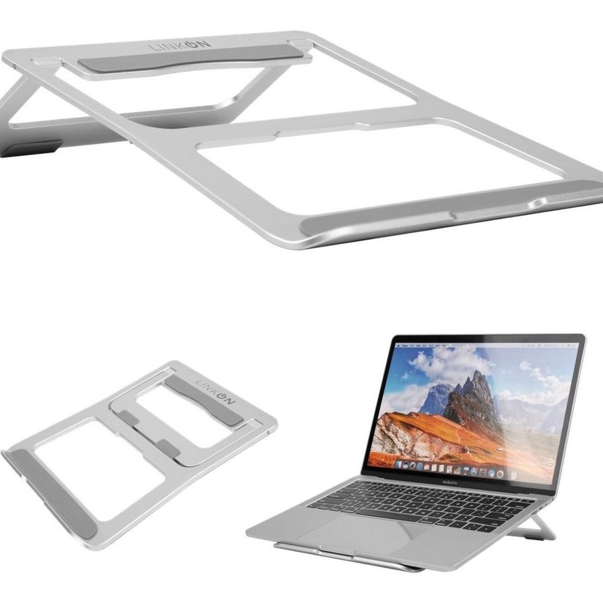 LINKON - Soporte Base Alzador Aluminio Para Macbook Notebook 10 A 17 - Plateado