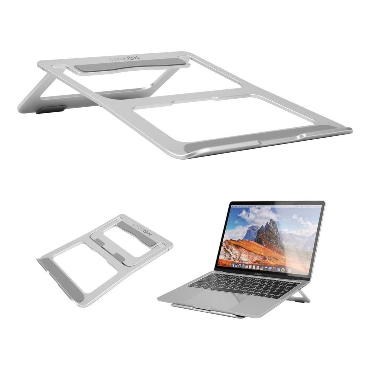 LINKON - Soporte Base Alzador Aluminio Para Macbook Notebook 10 A 17 - Plateado