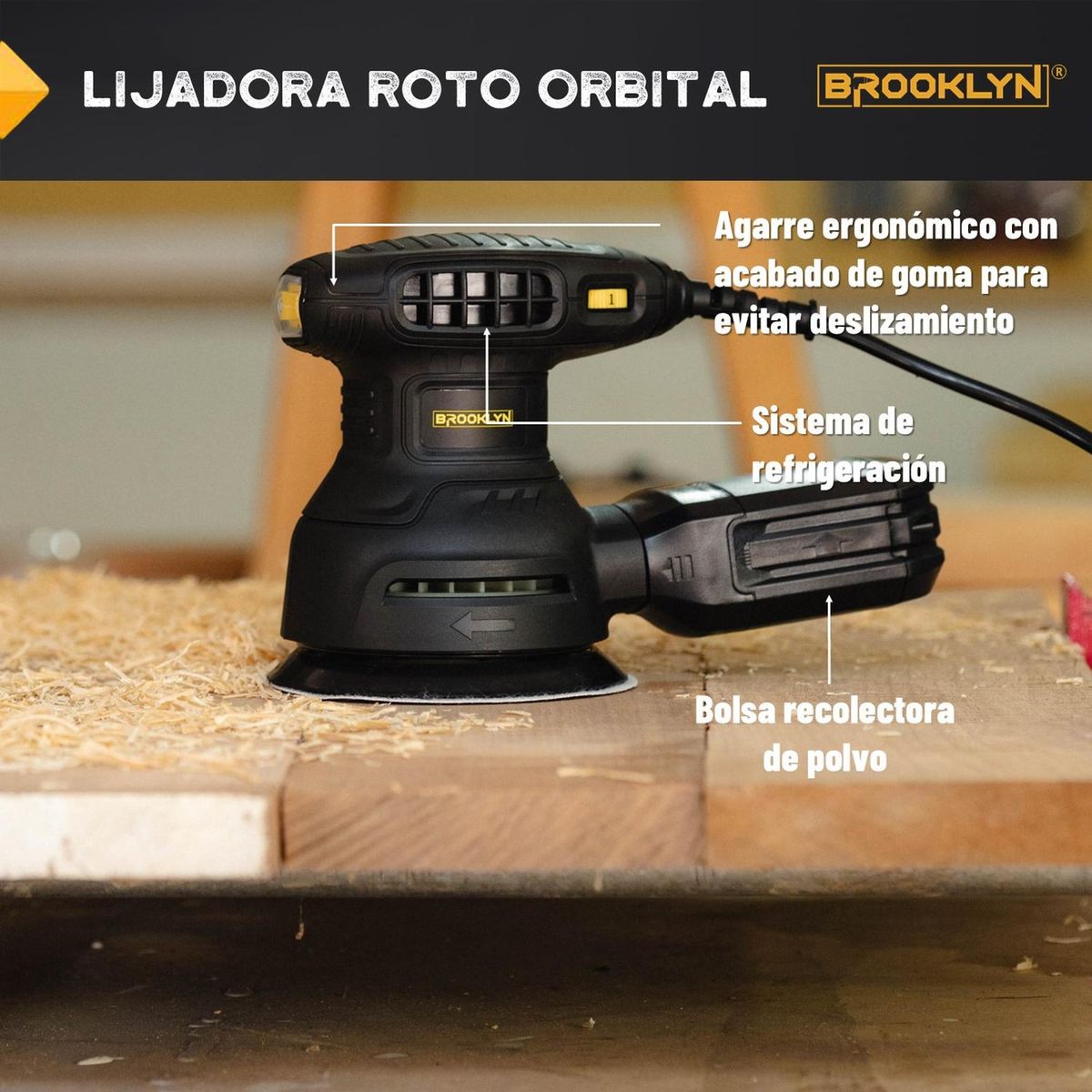 BROOKLYN - Lijadora Roto Orbital Brooklyn Vel Regulable 350w 125mm