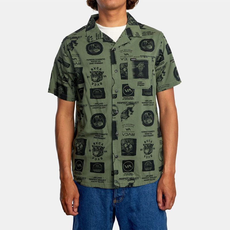 RVCA - Camisa M/C Hombre Recon Collage Verde RVCA