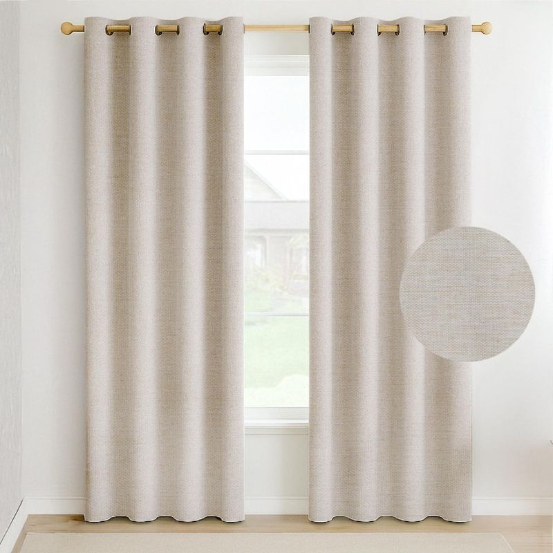 CASATUA - Cortina Blackout 100% 2 Paños Textura Lino - Crema