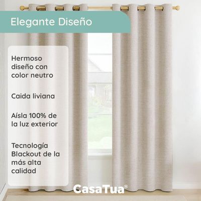 Imagen 2 del producto Cortina Blackout 100% 2 Paños Textura Lino - Crema
