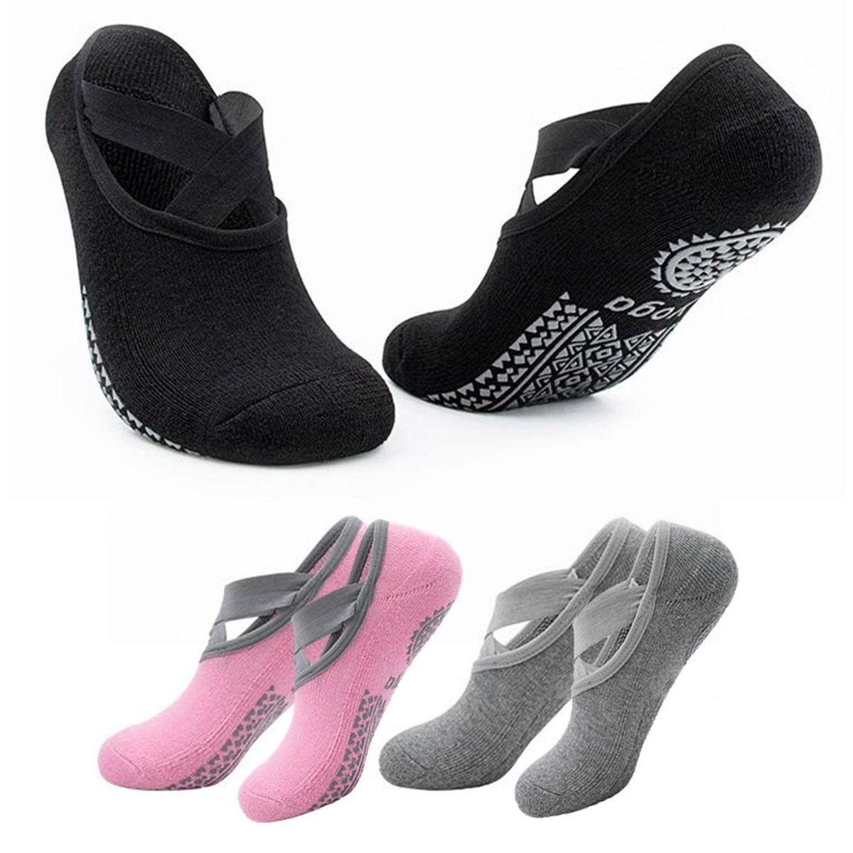 FITNICS - Calcetines Antideslizantes Yoga Pilates Fitnics Set 3 Pares - Rosa