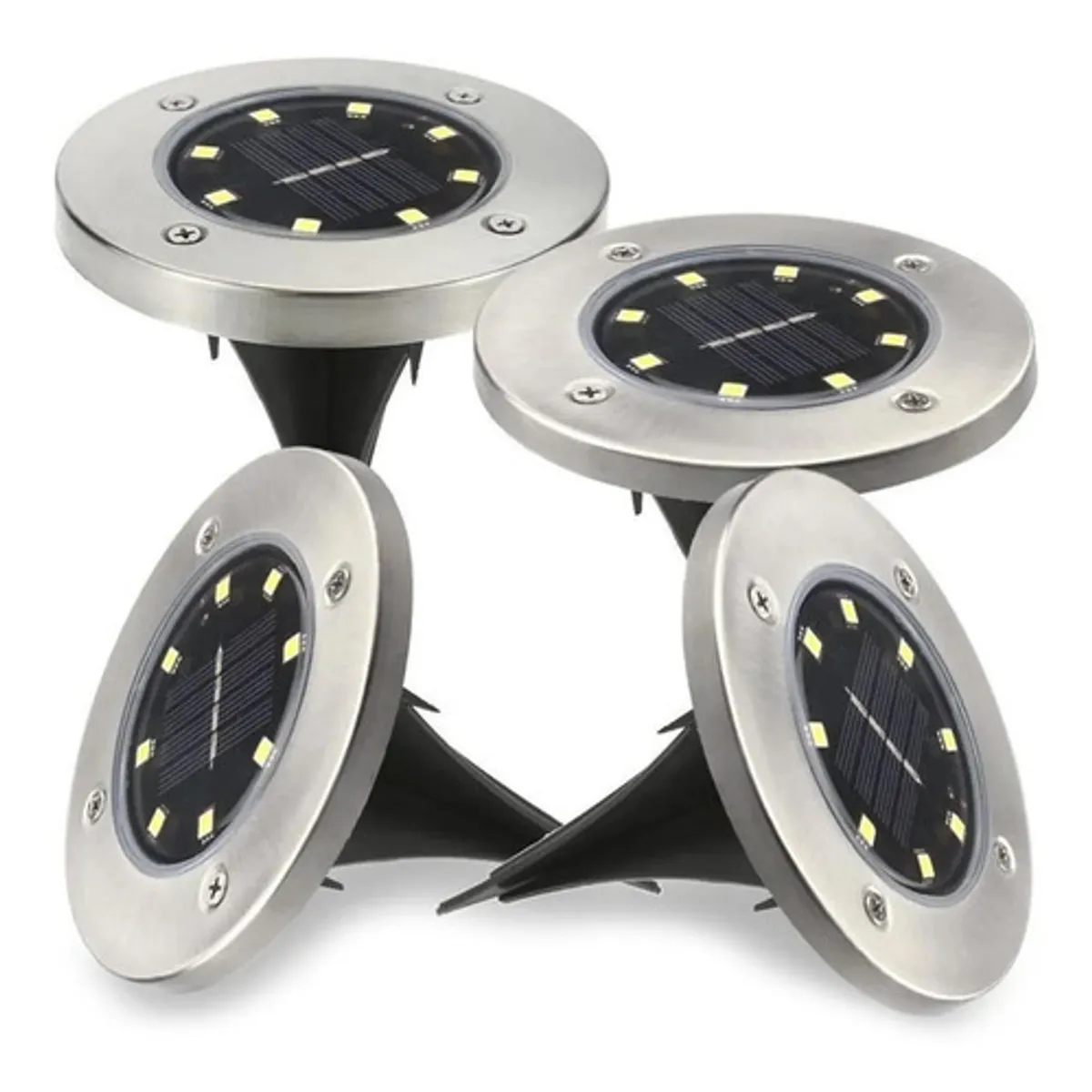 SOHOGAR - Set 4 focos led carga solar para jardín con estaca