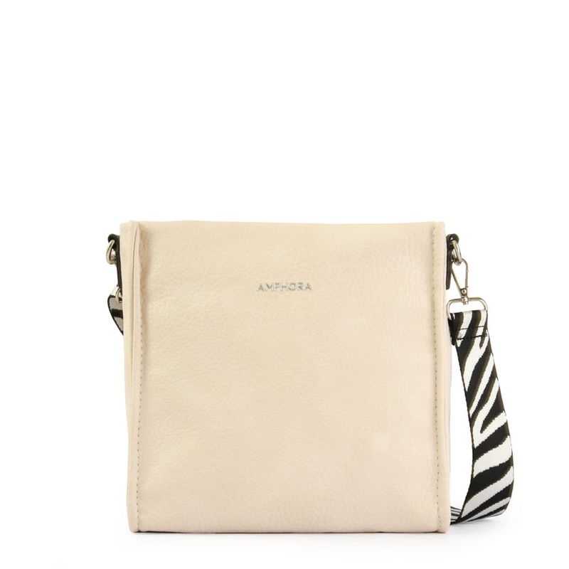 AMPHORA - Cartera bandolera mediana zèbre blanco crudo