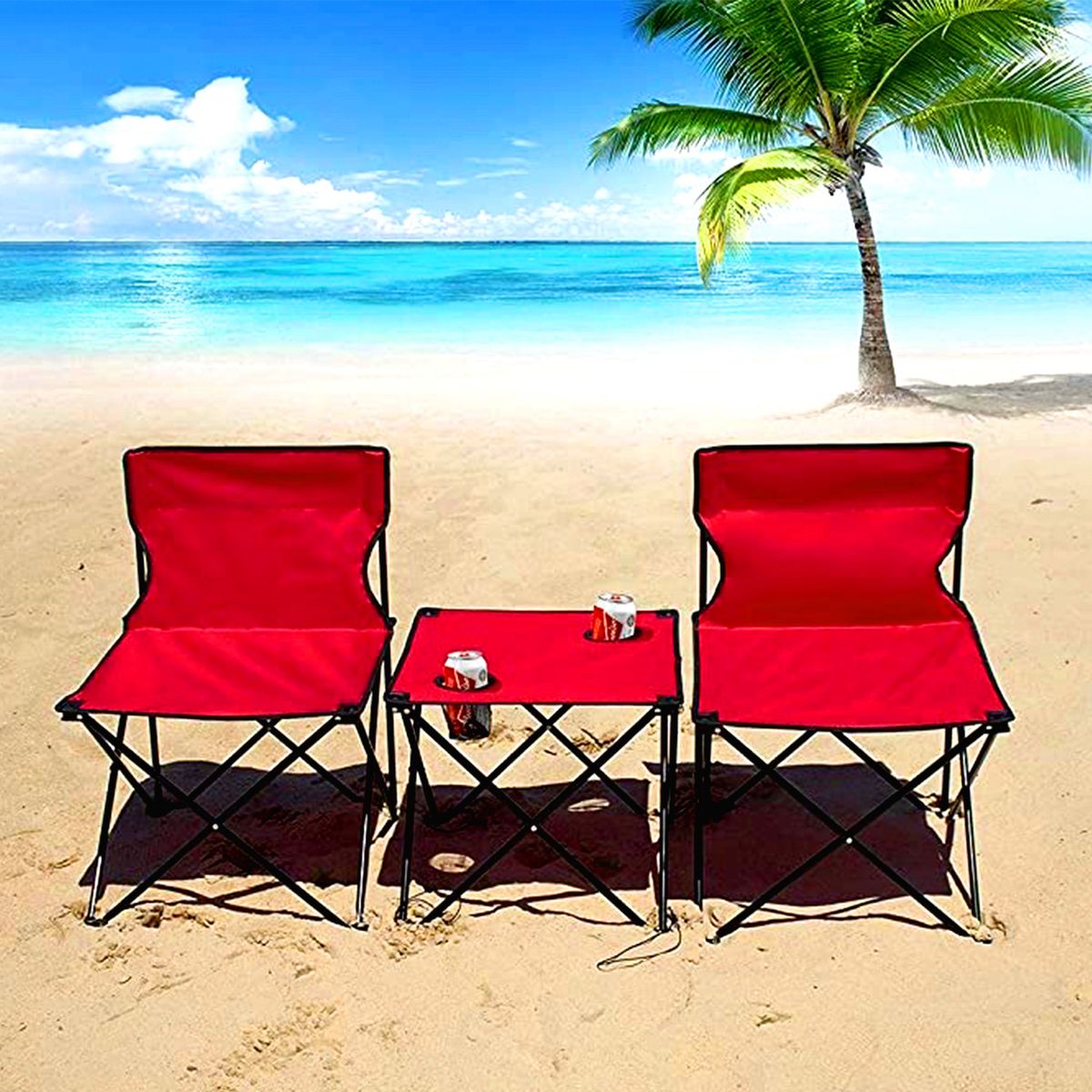 RUTTA - Set de Mesa con 2 Sillas Plegables Outdoor Rojo