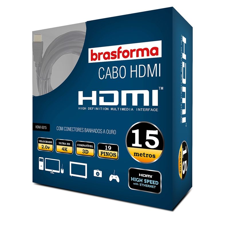 BRASFORMA - CABLE HDMI 15mts 20V 4K - 3DReady ARC - HDMI5015