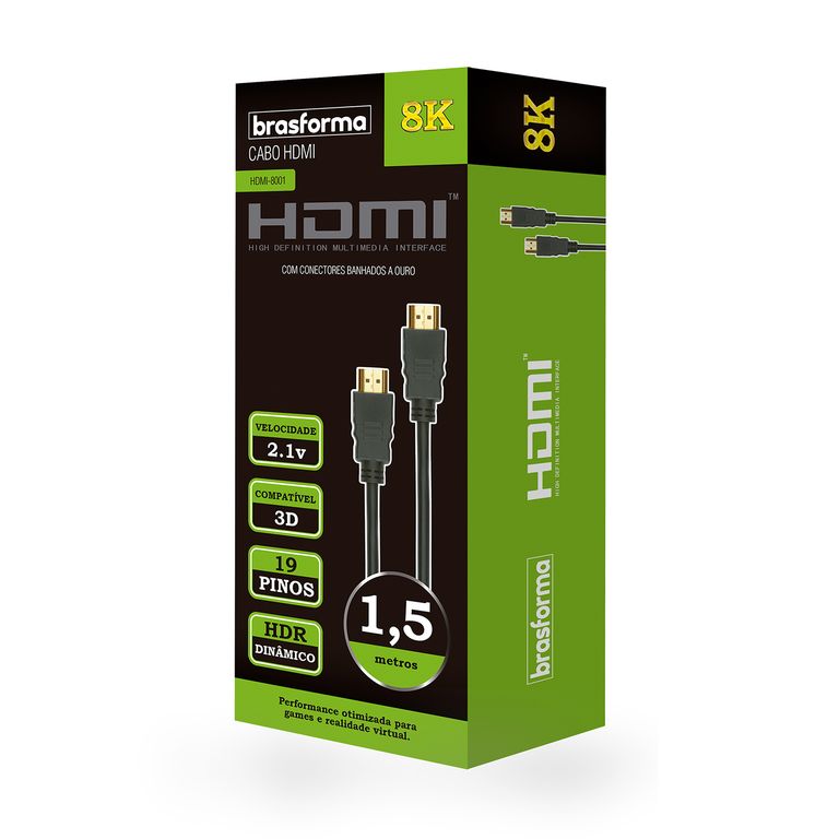 BRASFORMA CABLE HDMI 8K - 1,5mts - 21V - 3D Ready - ARC - HDR - HDMI8001