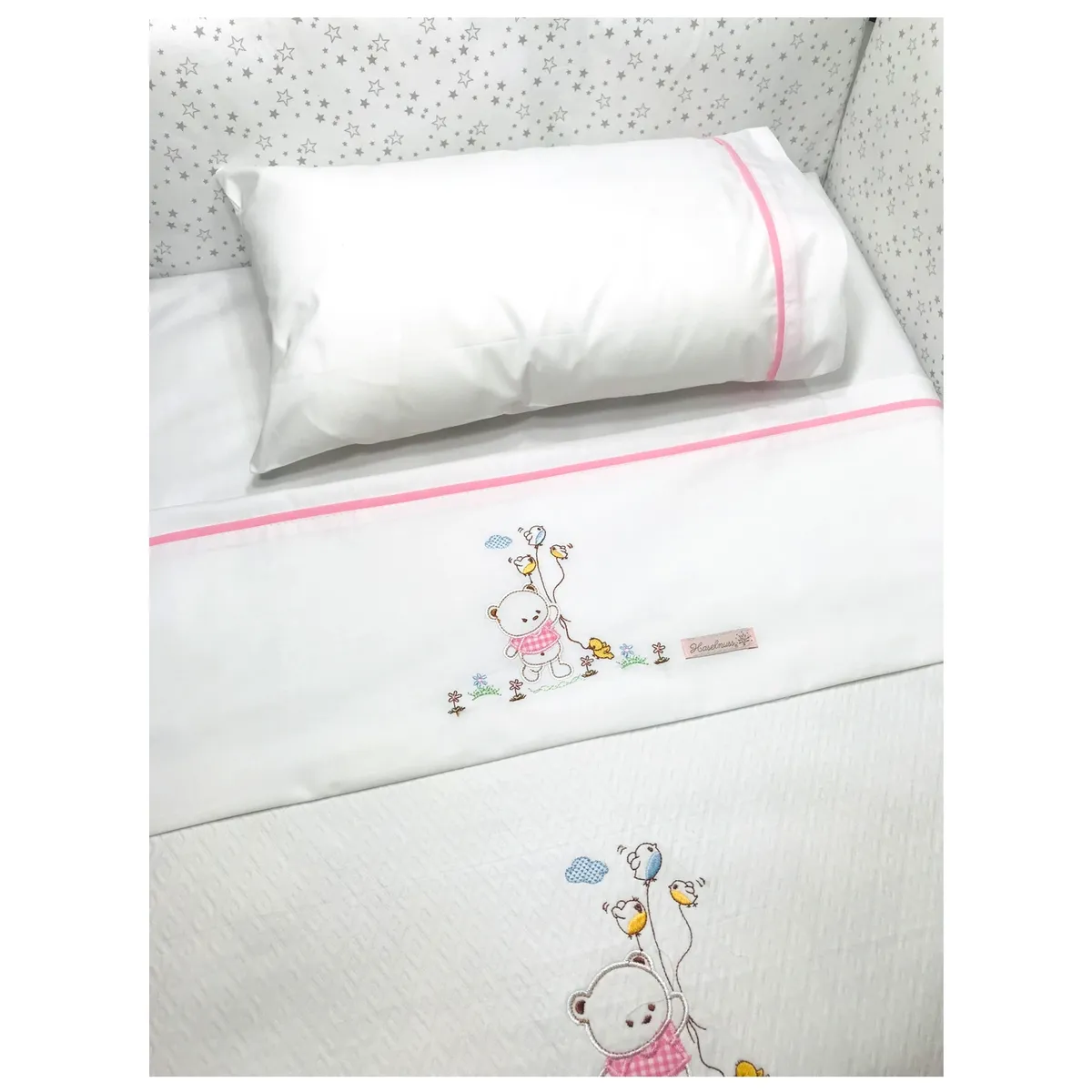 HASELNUSS - juego de sabanas cuna pack and play osita rosada