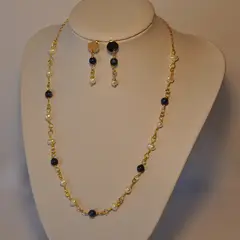 CAT JOYAS - Conjunto collar aros lapislázuli con perlas de rio