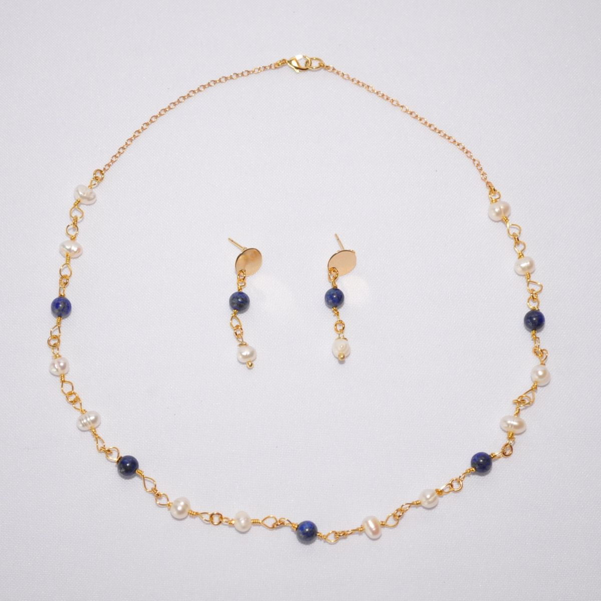 CAT JOYAS - Conjunto collar aros lapislázuli con perlas de rio