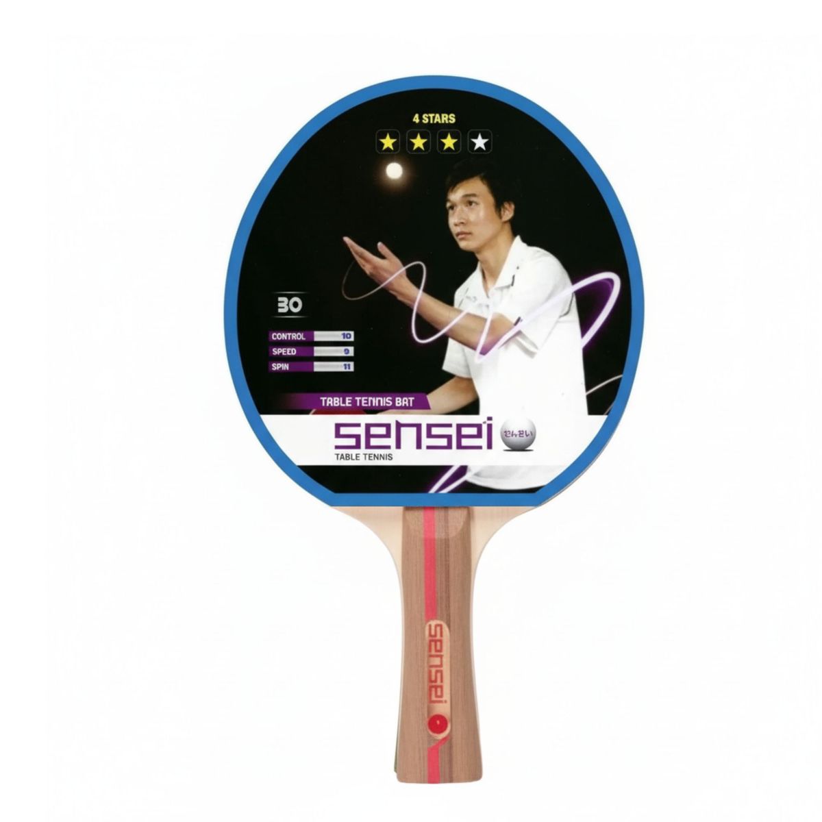 SENSEI - Paleta De Ping Pong Sensei 4 Star Negra Y Roja