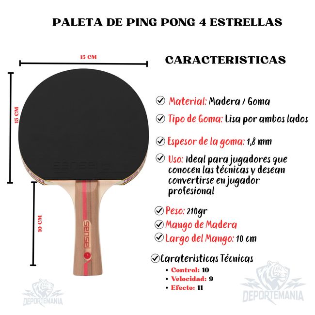 SENSEI - Paleta De Ping Pong Sensei 4 Star Negra Y Roja
