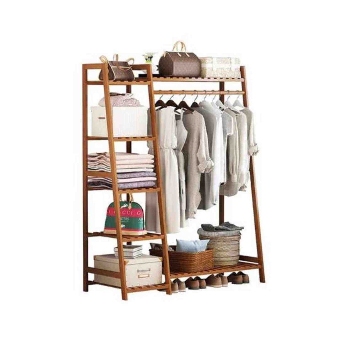 SOHOGAR - Perchero organizador de madera 5 niveles 110x40x140 cm