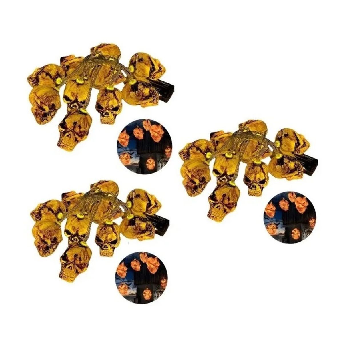 GENERICO - Pack X3 Calaveras De Halloween Luces 2mt Luz Led Guirnalda