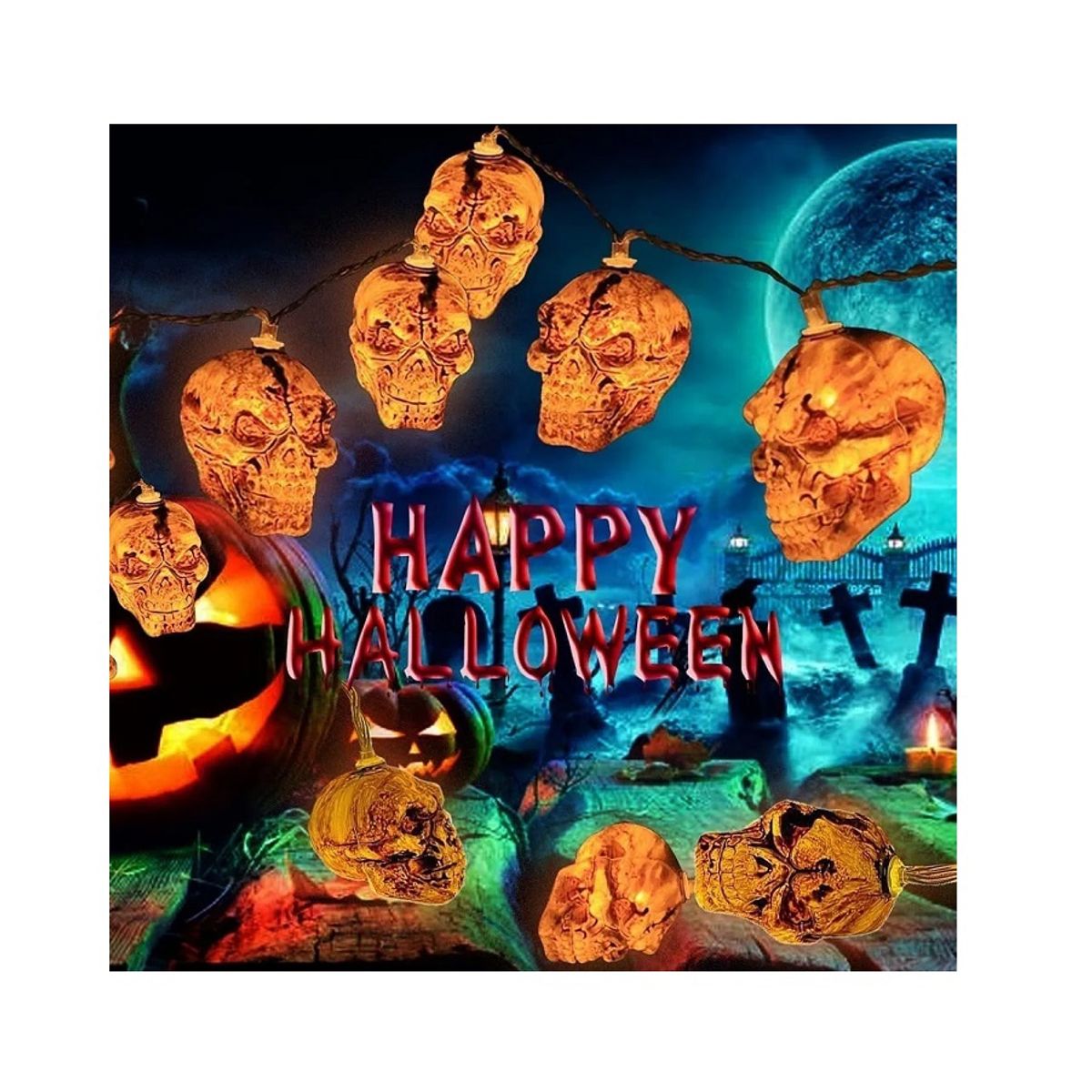 GENERICO - Pack X3 Calaveras De Halloween Luces 2mt Luz Led Guirnalda