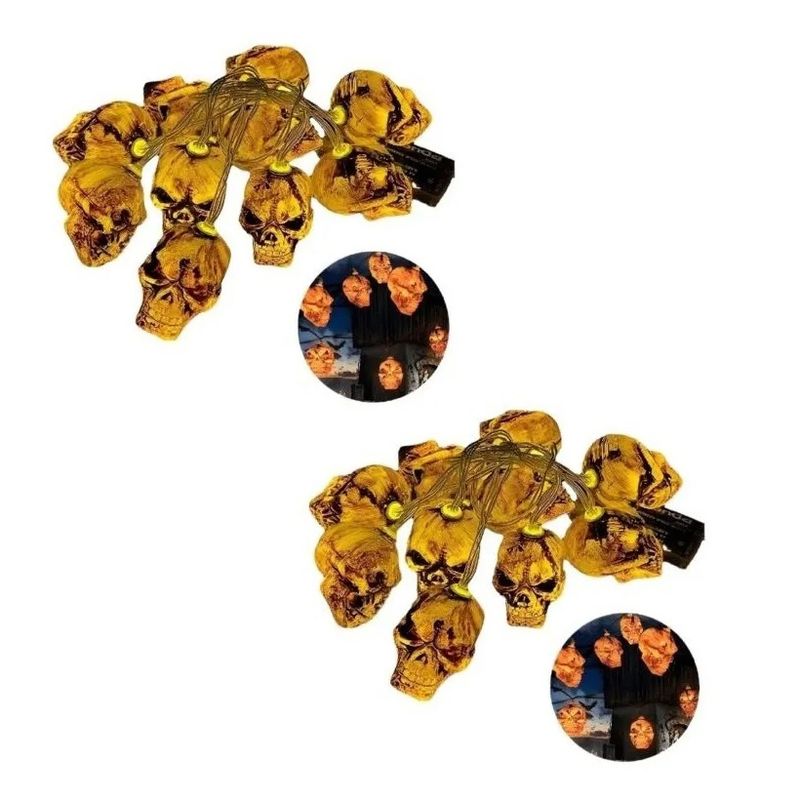 GENERICO - Pack X2 Calaveras De Halloween Luz Led Guirnalda Luces 2m