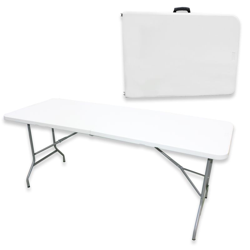 VINCENZI - Mesa Plegable Tipo Maleta Blanca 180x72x72 cm