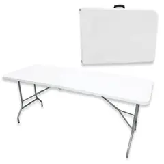 VINCENZI - Mesa Plegable Tipo Maleta Blanca 180x72x72 cm