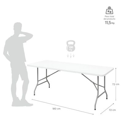 Imagen 2 del producto Mesa Plegable Tipo Maleta Blanca 180x72x72 cm