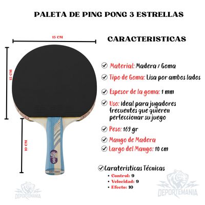 Imagen 2 del producto Paleta De Ping Pong 3 Star Negra Y Roja