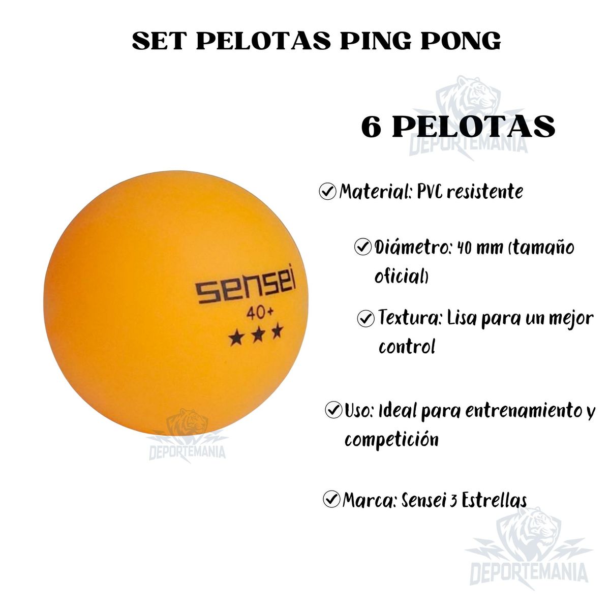 SENSEI - Set 6 Pelotas Ping Pong 3 Estrellas Sensei® - Tenis De Mesa