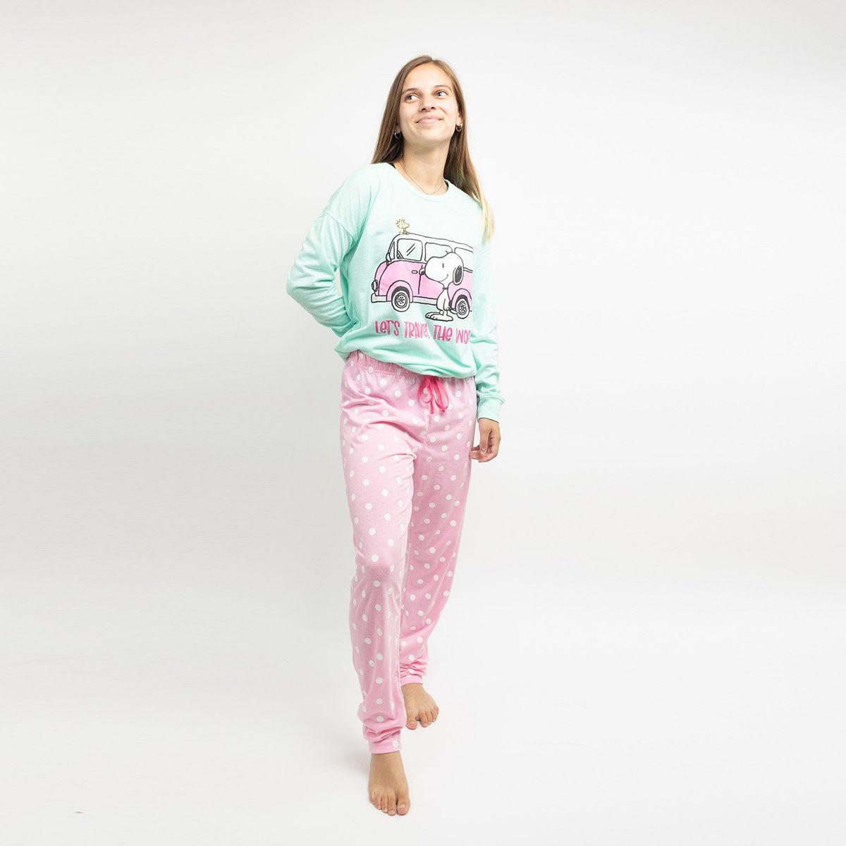SNOOPY - Pijama Mujer Puntitos Rosado Snoopy
