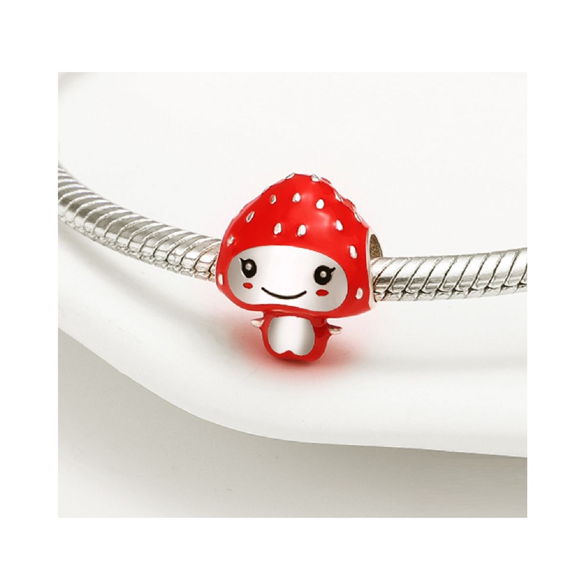 SILVER HEART - Charm Hongo Rojo en Plata Fina 925 SILVER HEART