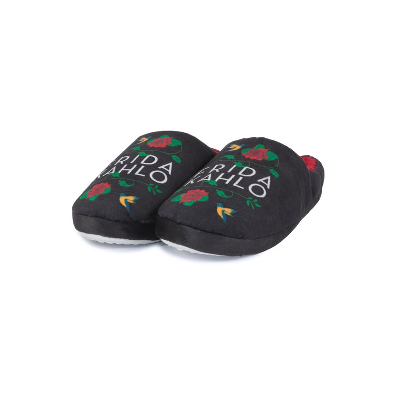 FRIDA KAHLO - Pantufla Mujer Flores Negro Frida Khalo
